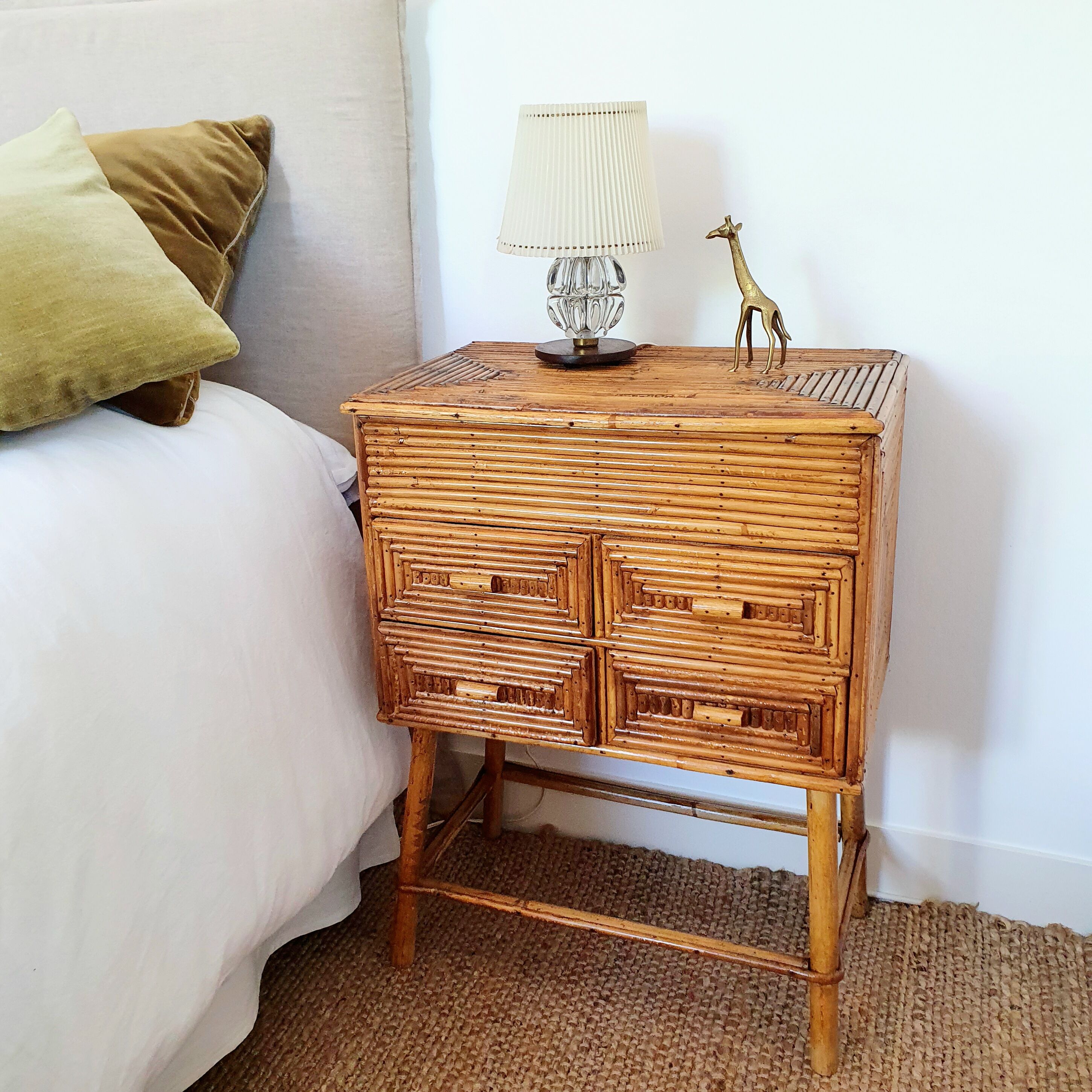 Chest of drawers in rattan marquetry