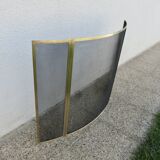 Brass fireplace screen, minimalist, curved, French work, 1970
