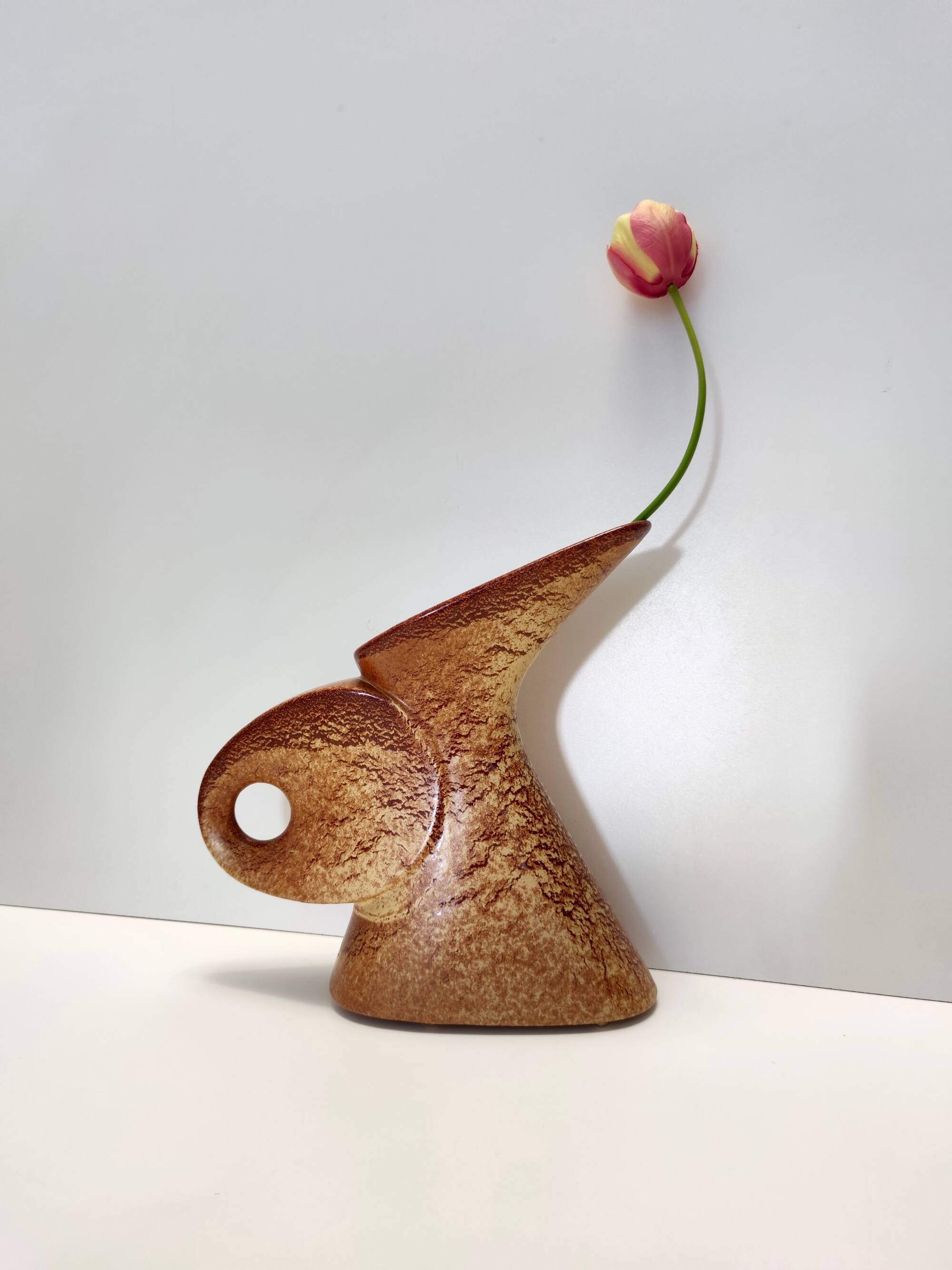 Brown Glazed Ceramic Tulip Vase by Giovanni Bertoncello for Schiavon
