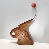 Brown Glazed Ceramic Tulip Vase by Giovanni Bertoncello for Schiavon
