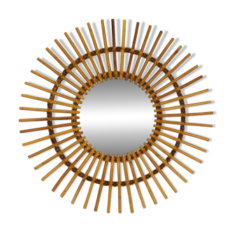 Vintage Rattan Sun Mirror Diameter 69 cm - 27.16". 80s 90s