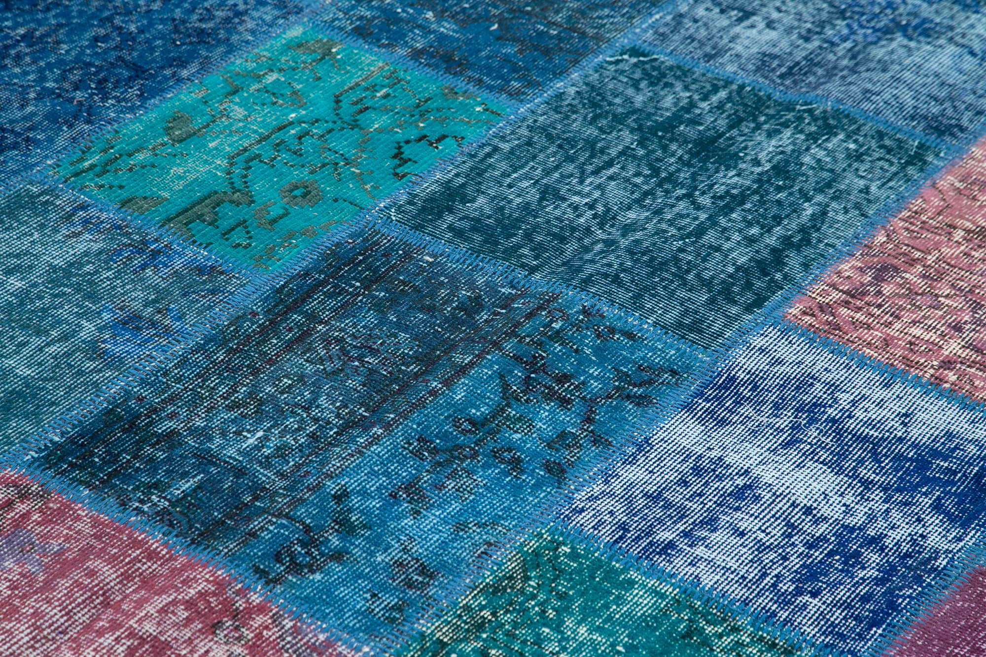 Handwoven turkish contemporary 203 cm x 300 cm blue patchwork rug