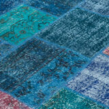 Handwoven turkish contemporary 203 cm x 300 cm blue patchwork rug