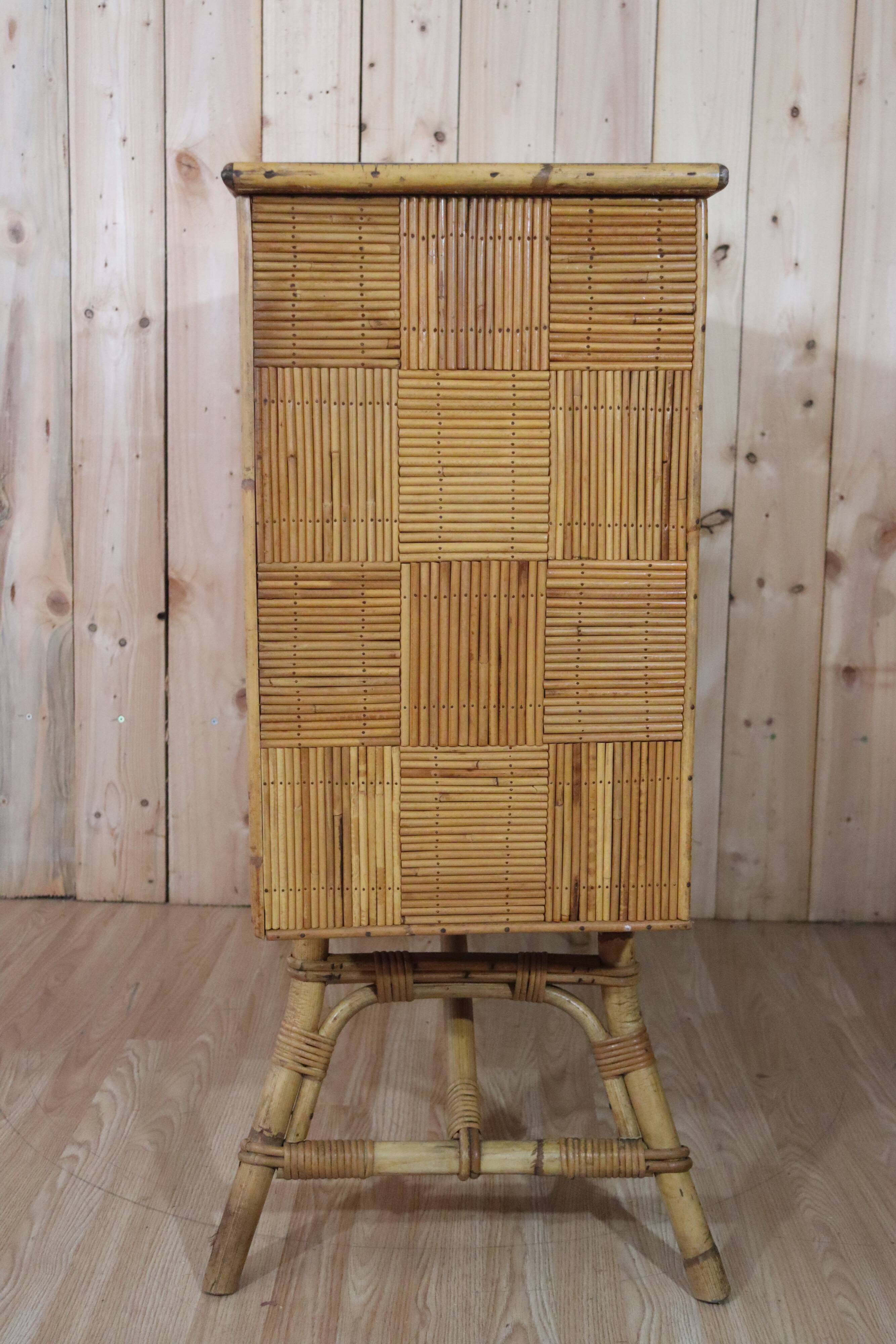 Rattan & ceramic bar attributed to Audoux Minet
