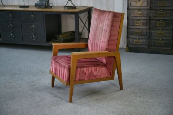 Fauteuil en chêne et velours 1940’s