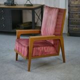 Fauteuil en chêne et velours 1940’s