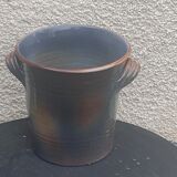 Champagne bucket in blue and beige glazed ceramic, vintage handmade