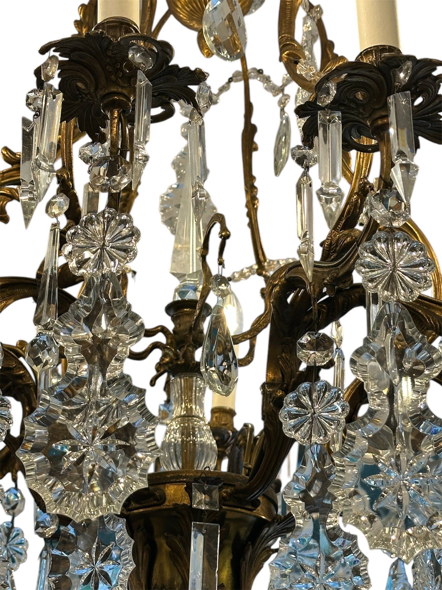 Italian 1940’s Bronze brass and Crystal chandelier