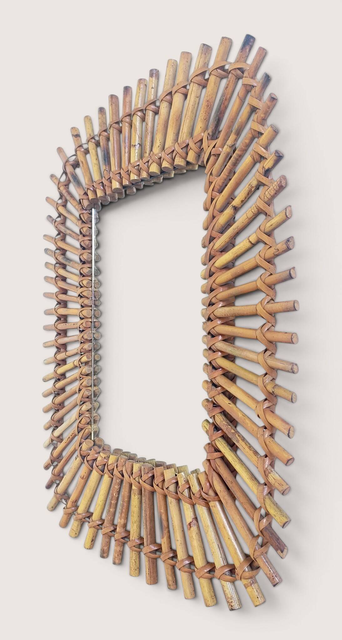 Bamboo And Rattan Midcentury French Riviera Italian Mirror, 1960s