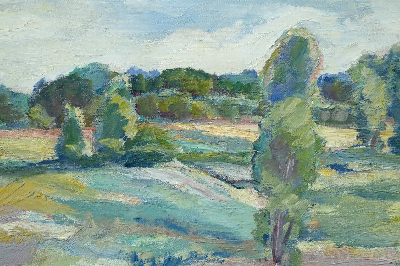 Katarina Fontaine, Swedish Modern Landscape, Oil on Panel, 1950s, Framed