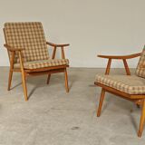 Pair of boomerang armchairs by antonin suman for ton (thonet)