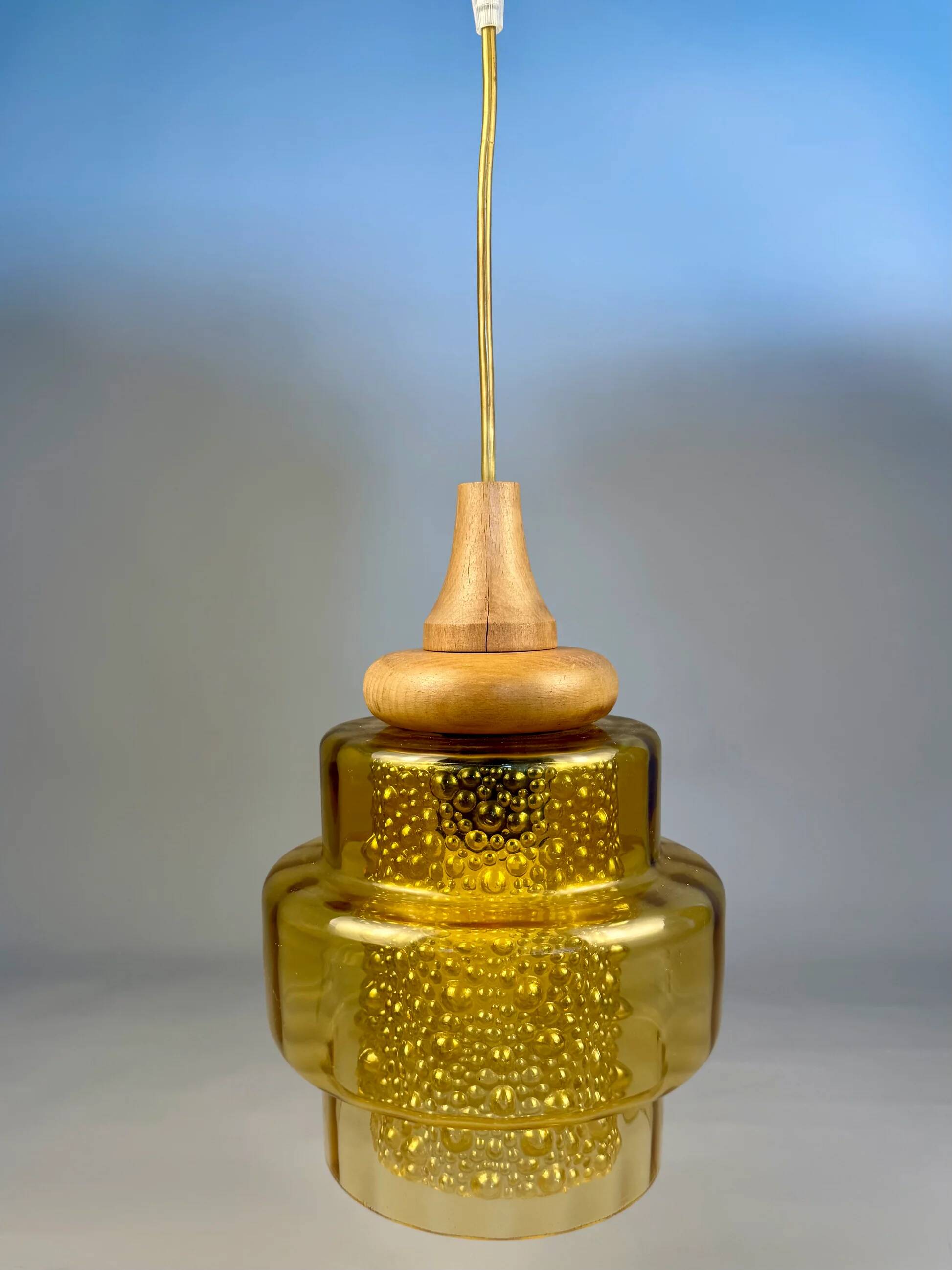 Amber glass vintage pendant, 1960s–70s style