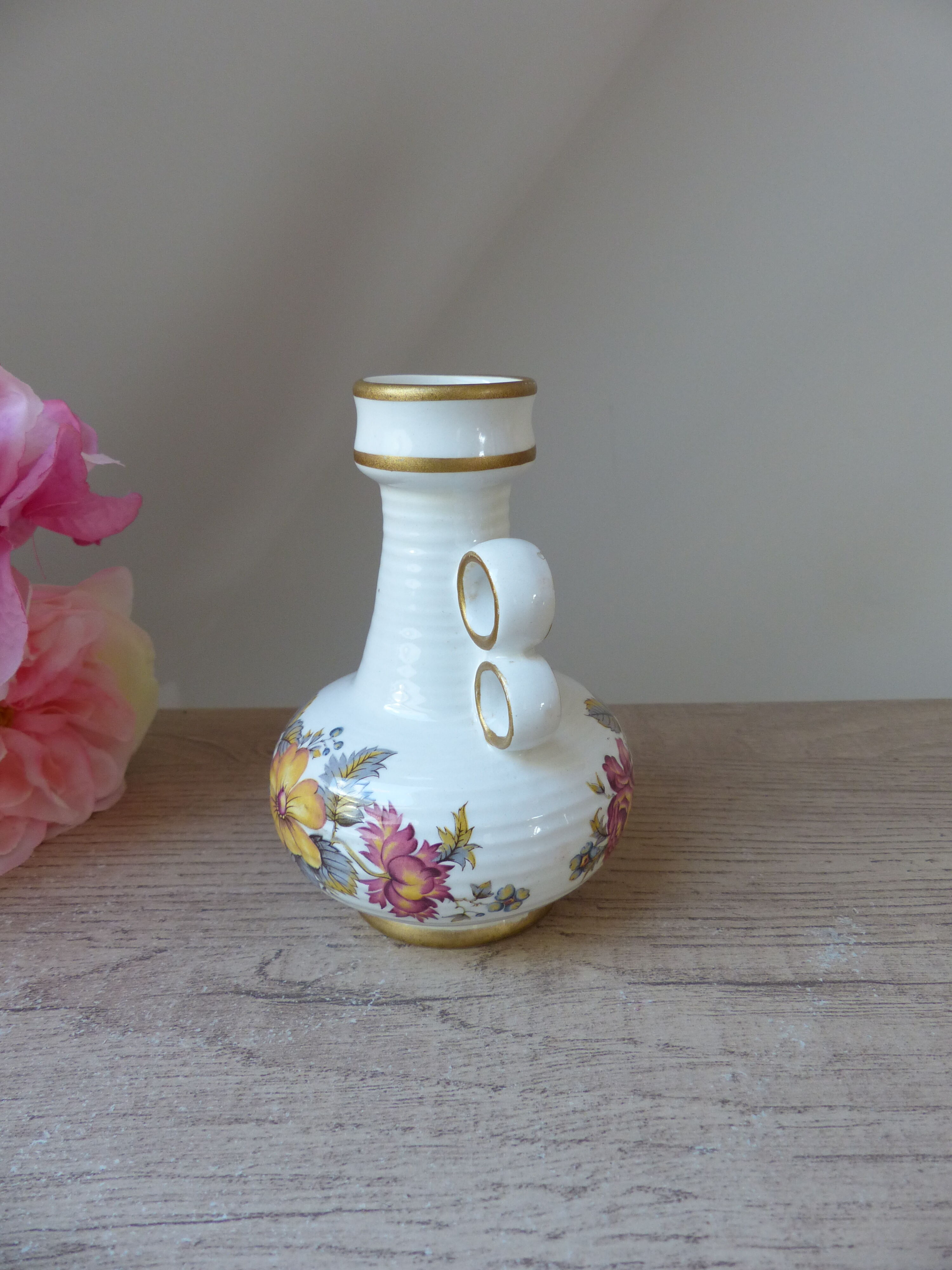 Small ceramic vase ker vitrex vintage floral pattern