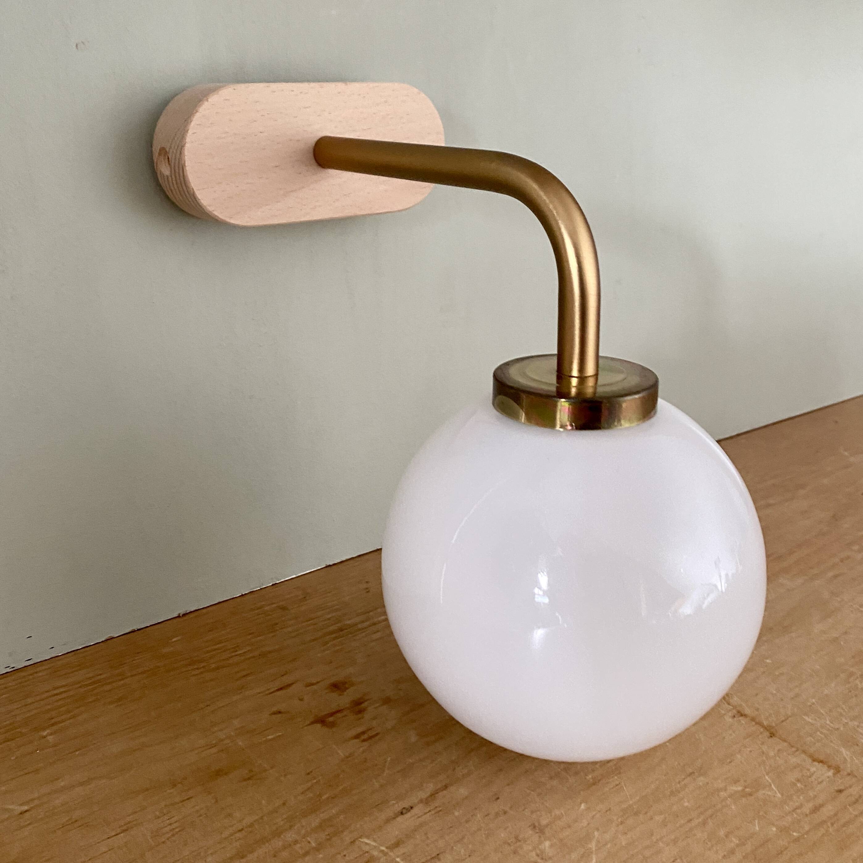 Vintage globe wall lamp in white opaline