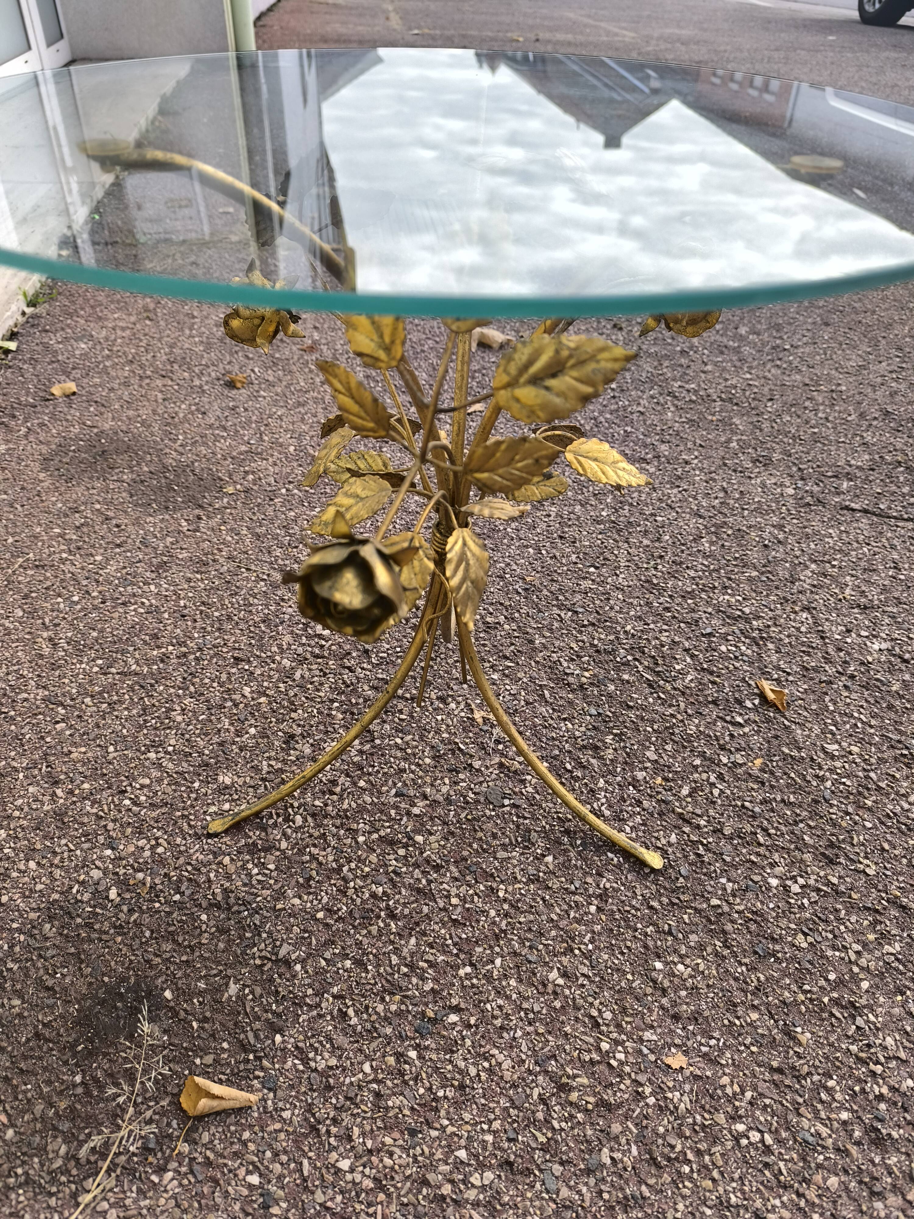 Florentine gold metal floral glass coffee table