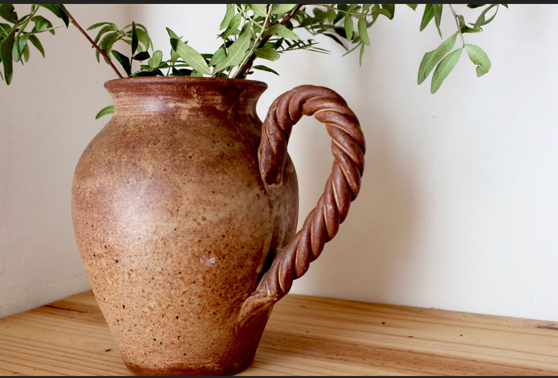 Pitcher, Vintage ceramic vase, stoneware, Braided Cove / Vallauris/ Made in France