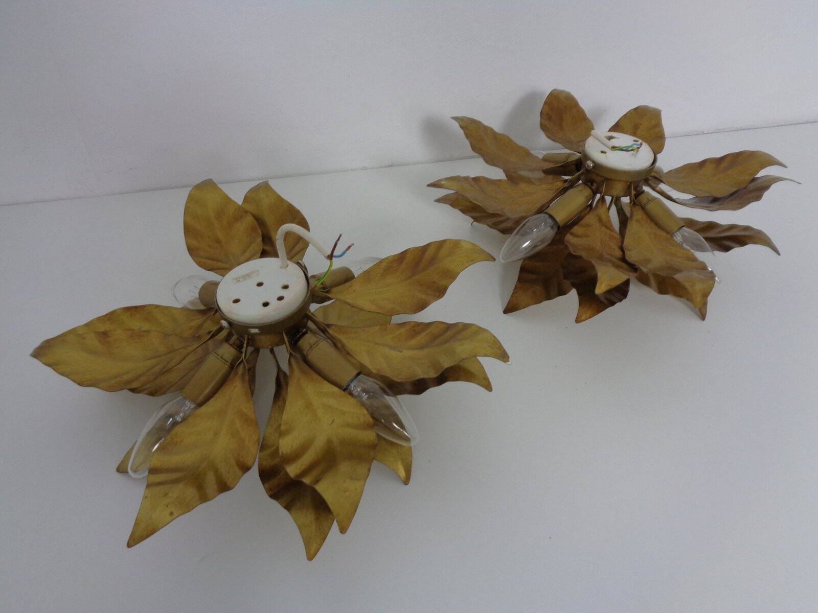 Golden Flower Shape Flushmounts by Hans Kögl, 1970s, Set of 2
