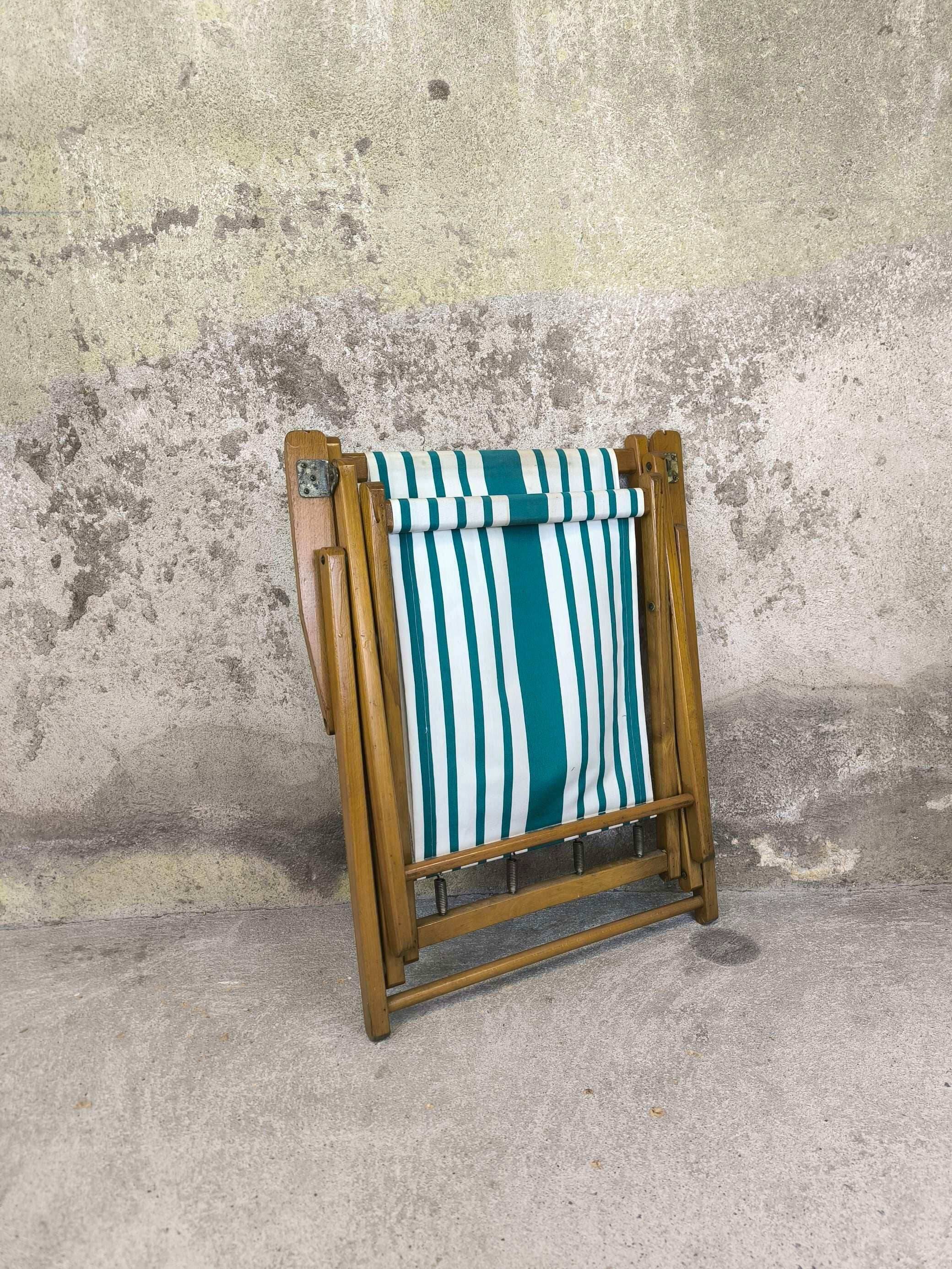 Vintage wooden and canvas folding garden chair
