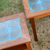 Trio of Danish Nest of Teakwood Table with Ceramic Tops