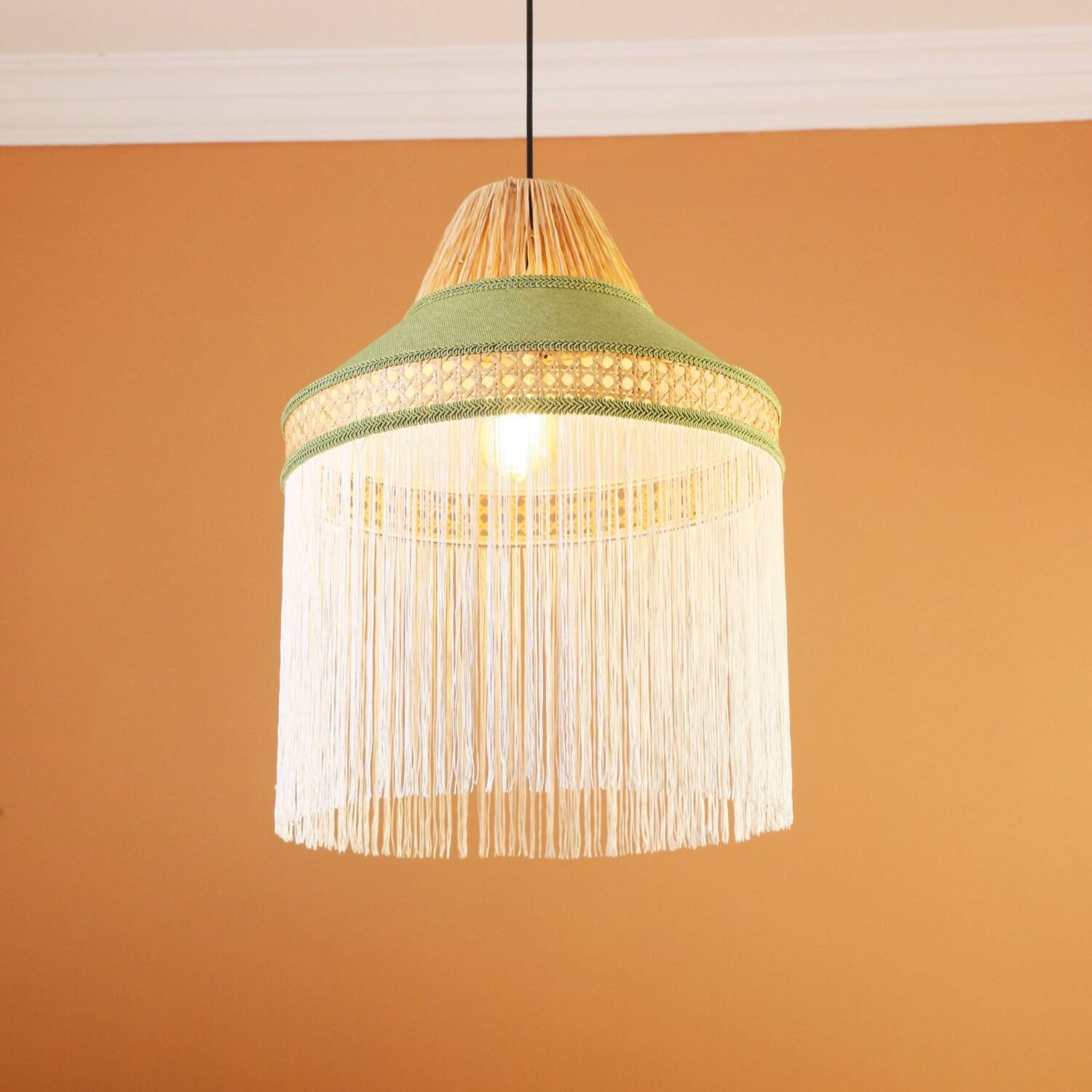 Natural Raffia Fabric Chandelier, Nursery Room Lighting, Pendant Lamp