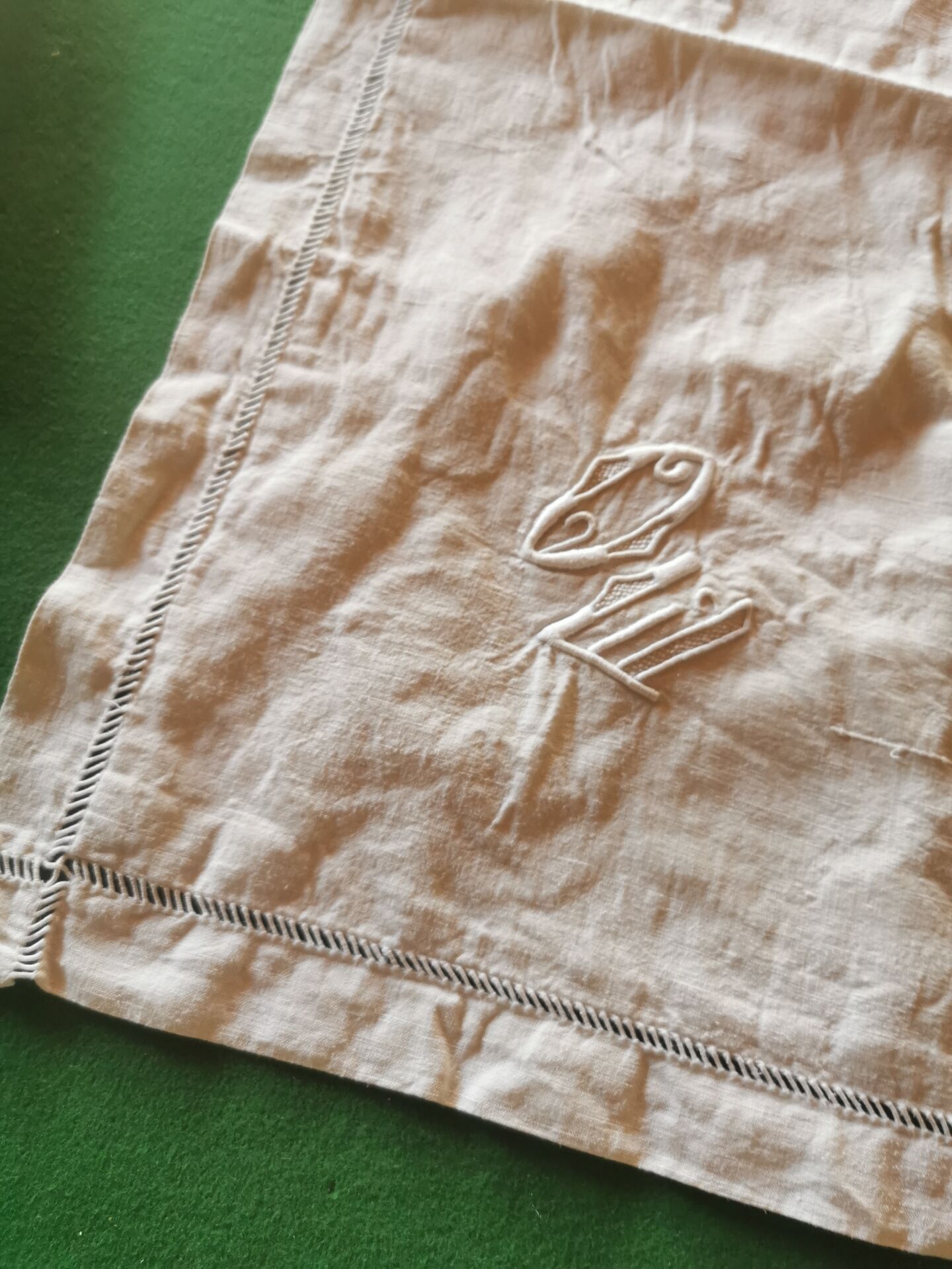 Pair of antique linen pillowcases with monogram