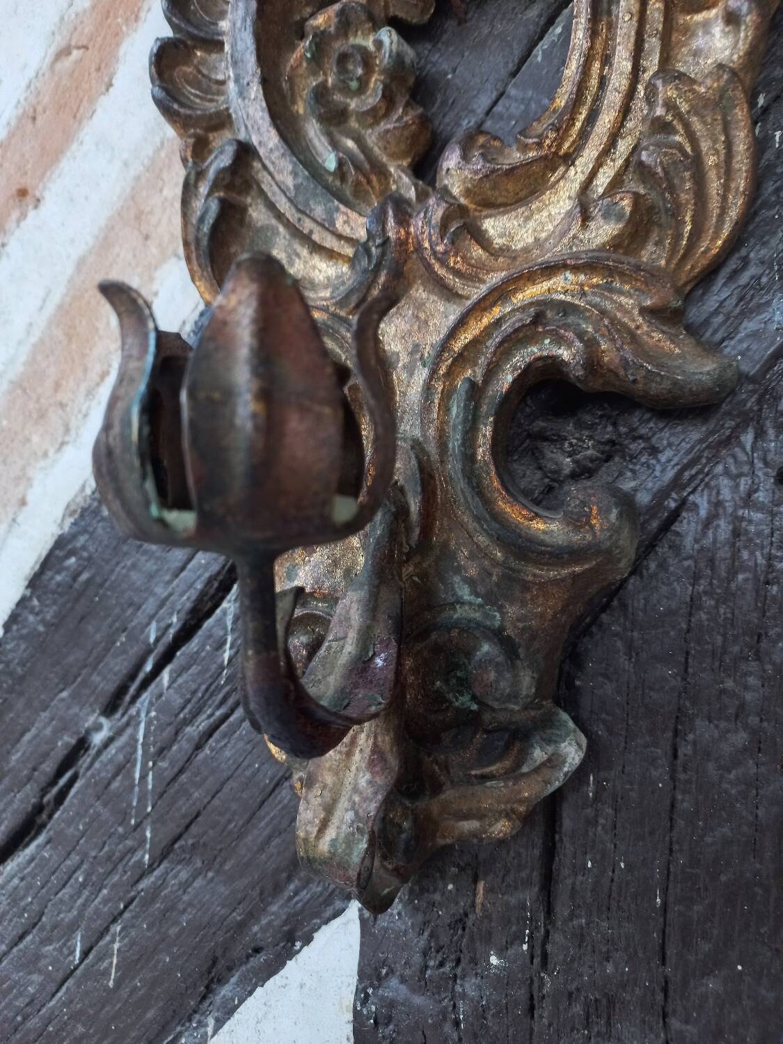 Golden wooden candle holder wall light