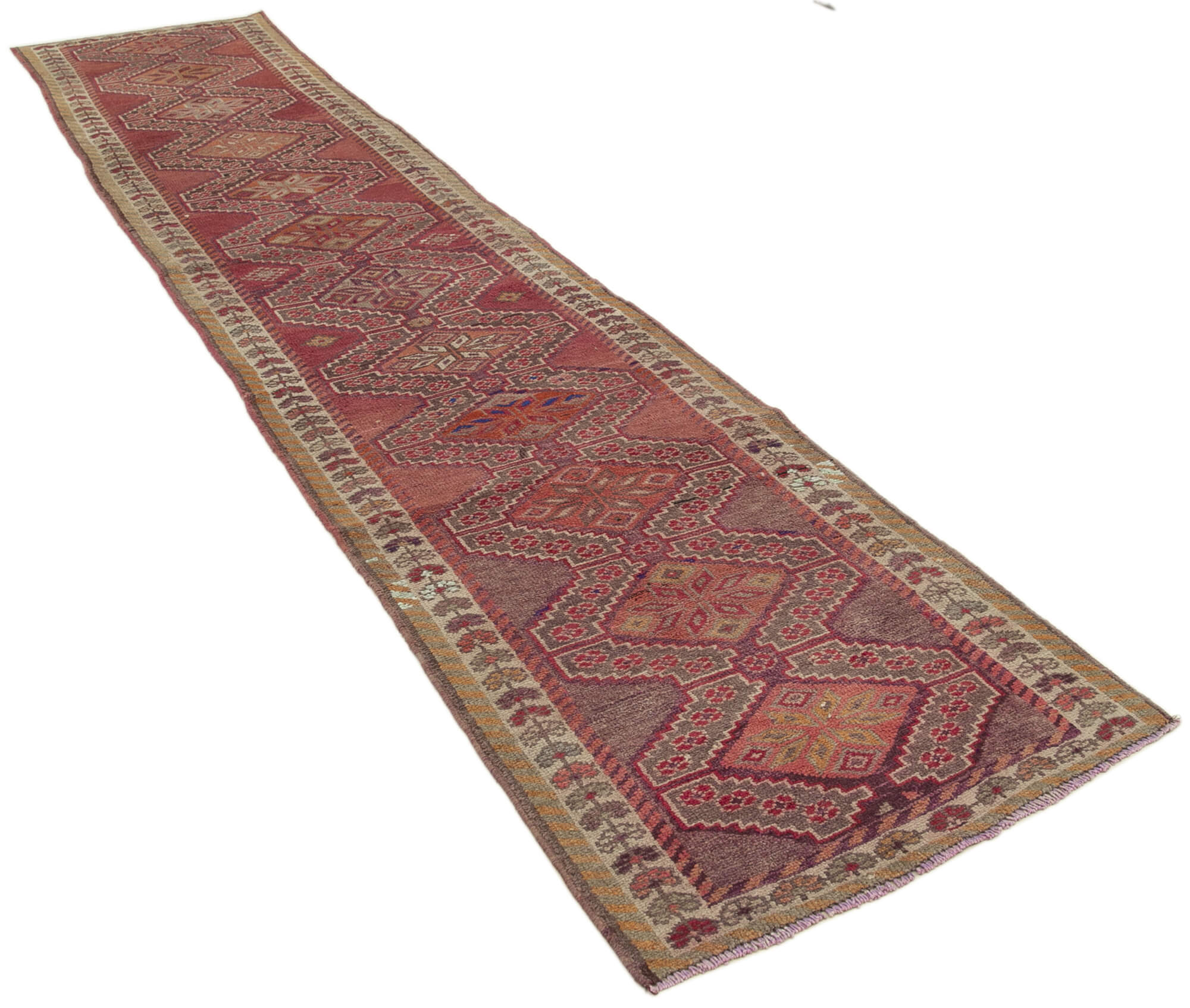 Hand-knotted rustic turkish red runner carpet 91 cm x 442 cm