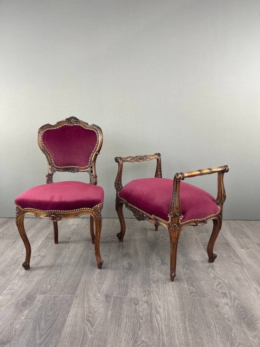 Ensemble chaise et repose-pieds de style louis xv, xixe siècle