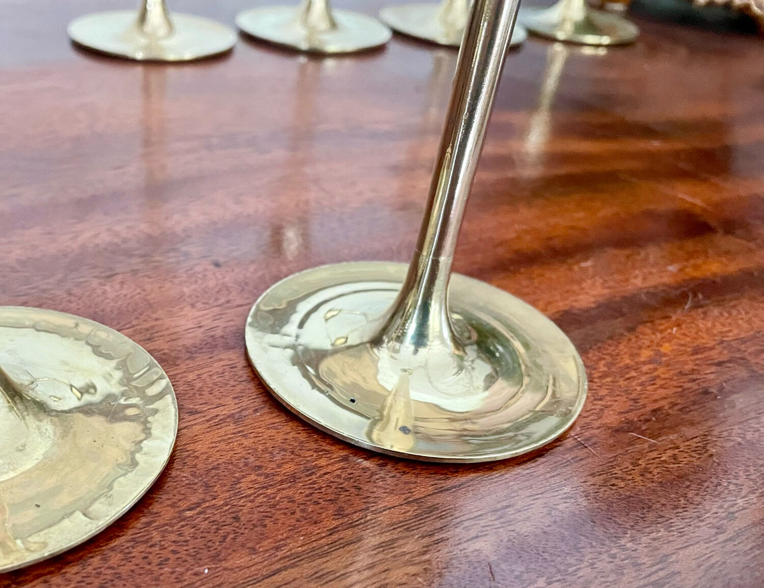 Suite of 6 vintage brass tulip foot candle holders