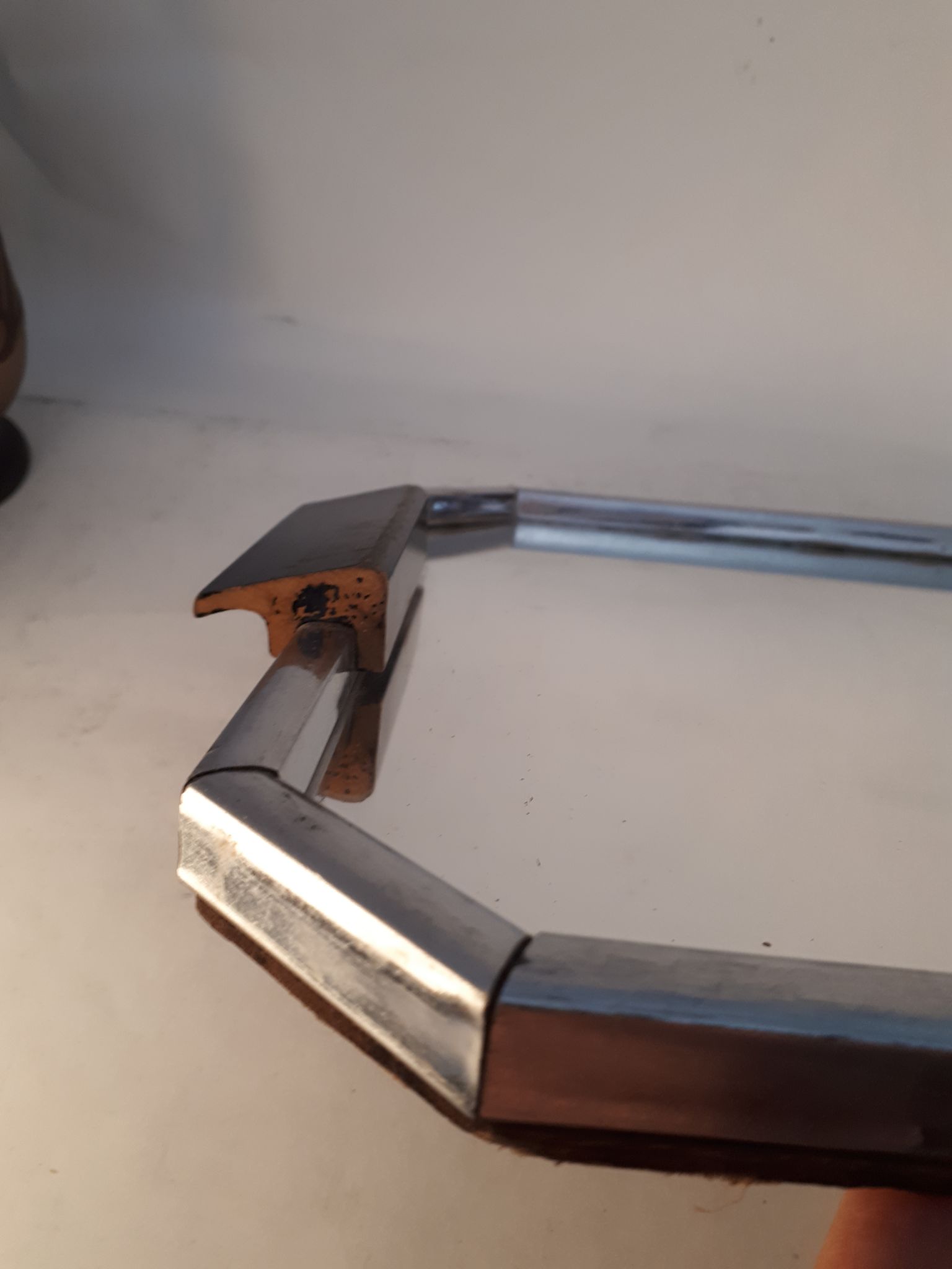 Plateau de service miroir métal et bois carré art déco 1930