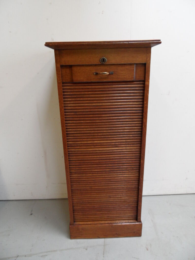 Vintage oak filing cabinet with roller shutter