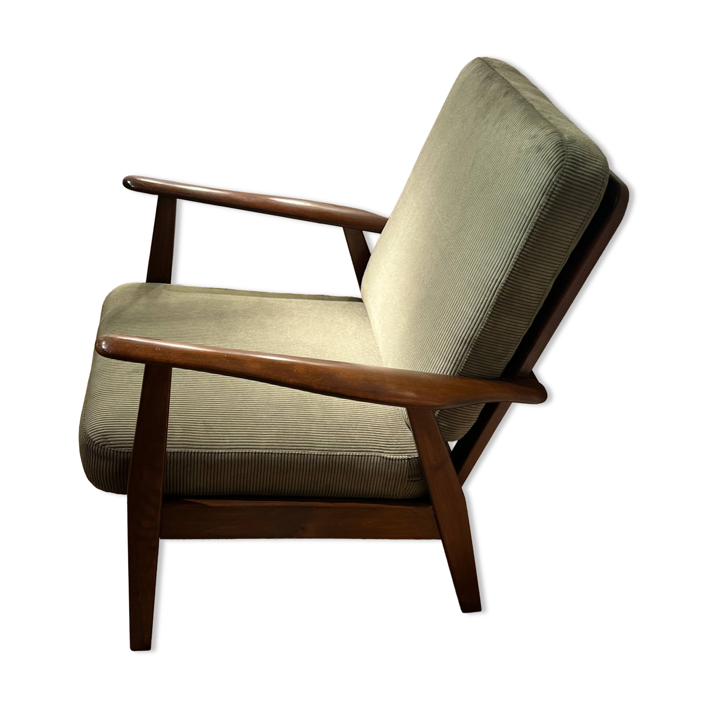Vintage Scandinavian armchair in teak and green ribbed velvet – "Alrik"