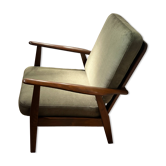 Fauteuil scandinave vintage en teck et velours petites côtes vert – "Alrik"