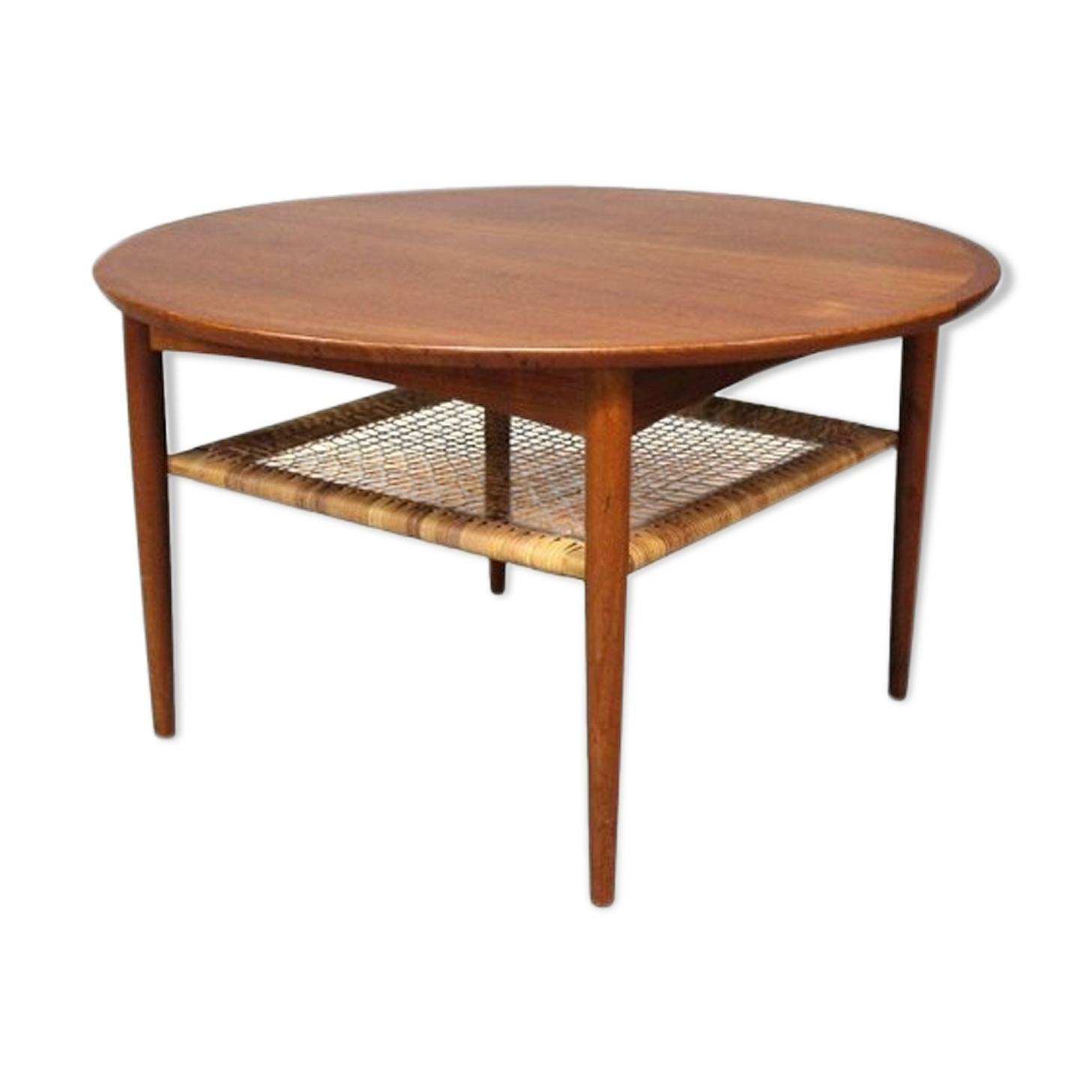 Table basse en teck avec étagère de cordon estampillée « Møbelintarsia », années 1950