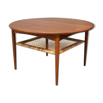 Table basse en teck avec étagère de cordon estampillée « Møbelintarsia », années 1950