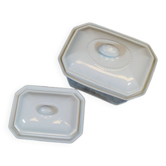 Duo of vintage white ceramic terrines