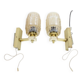 1970s Pair of Two Wall Lamps with Glass Shades, Czechoslovakia