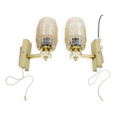 1970s Pair of Two Wall Lamps with Glass Shades, Czechoslovakia