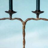 Vintage 1960s chandelier, patinated bronze Japandi chandelier.