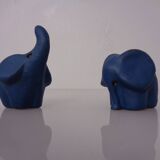 Mid-Century Blue Ceramic Elephants, Austria, Set of 2