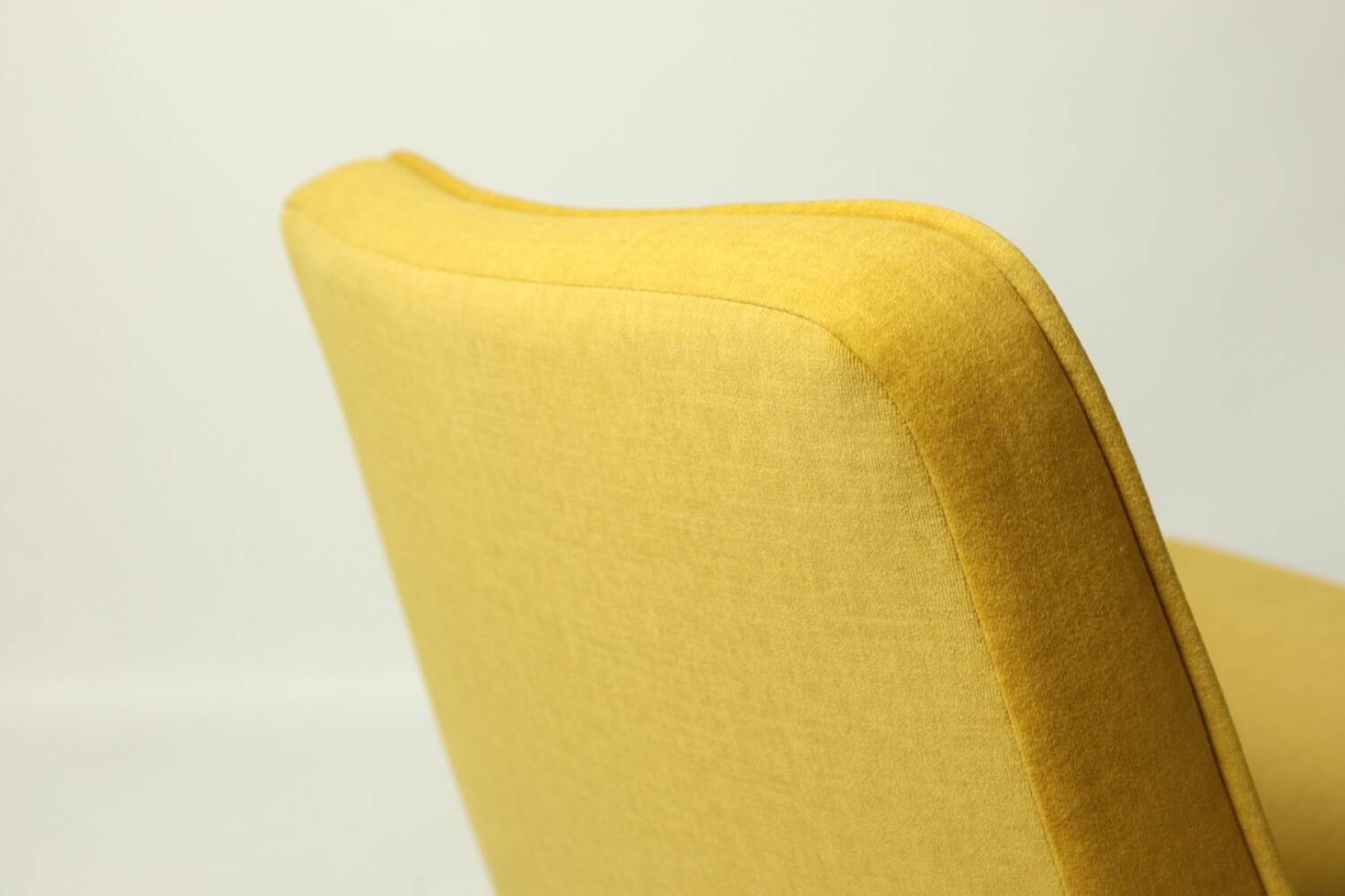 Vintage armchair plush yellow velvet soft dark wood 1962 design by Chierowski