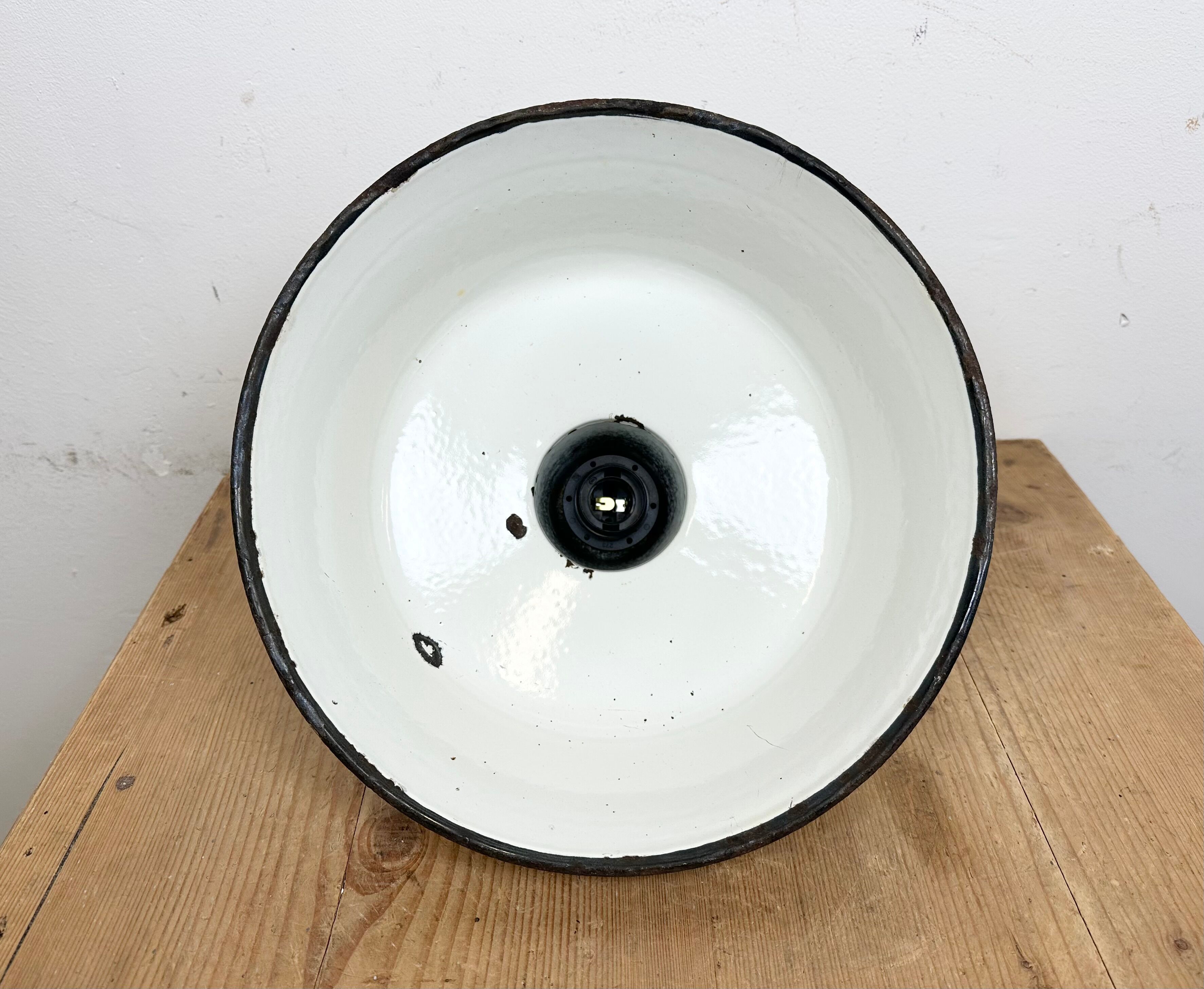 Industrial White Enamel Factory Pendant Lamp from Zaos, 1960s