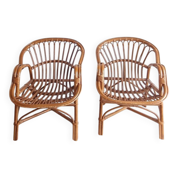 Paire de fauteuils en rotin vintage circa années 70