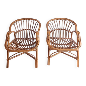 Paire de fauteuils en rotin vintage circa années 70