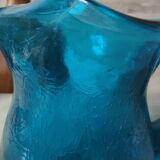 Blue cracked glass pitcher