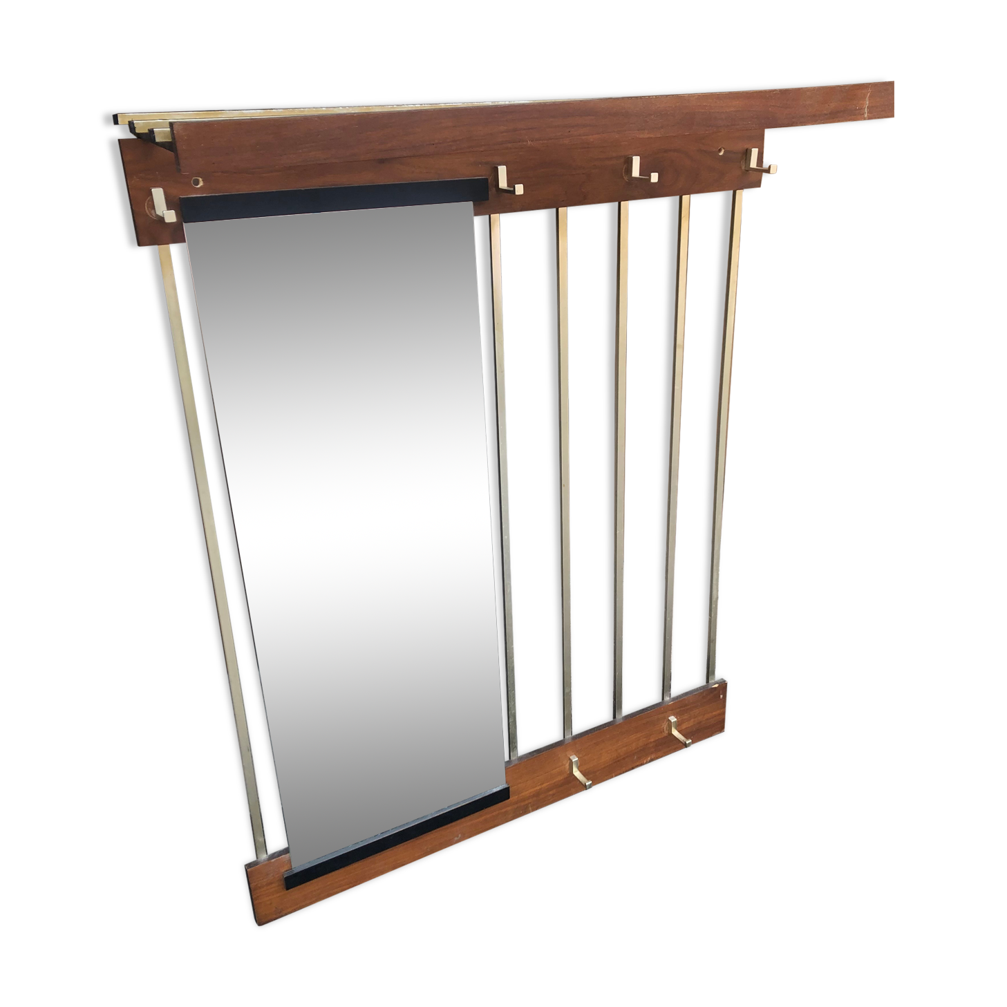 Hanging wall coat rack with vintage mirror 60s