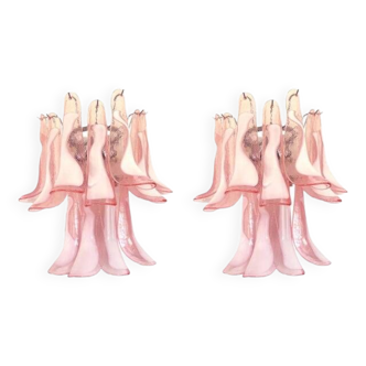 Contemporary Pink Murano Glass "Selle" Wall Sconces in Mazzega Style - A Pair