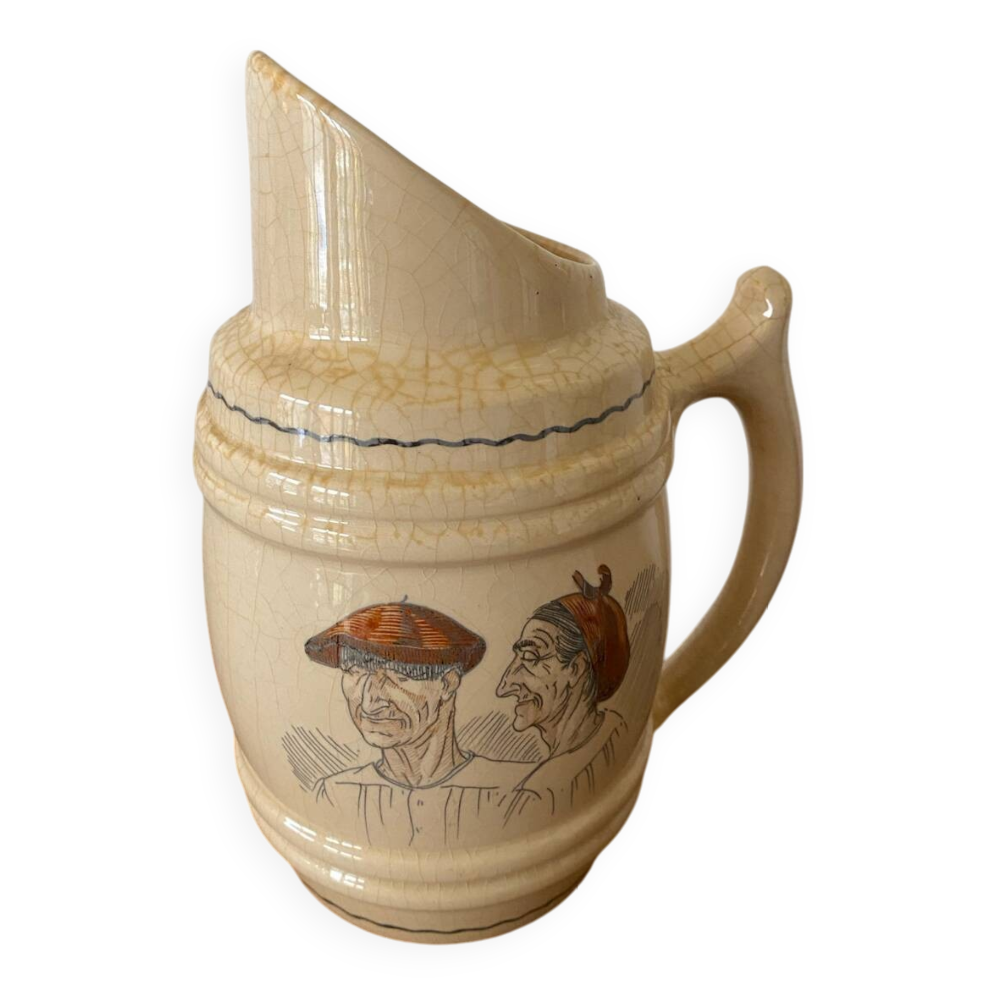 Old pitcher cazalas paule douau ceramic beige basque couple vintage