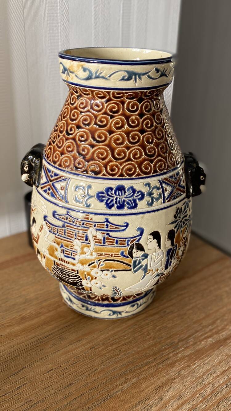 Polychrome ceramic vase in glazed stoneware