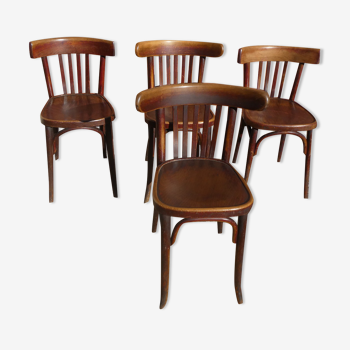 Set of 4 bistro chairs in curved wood Thonet